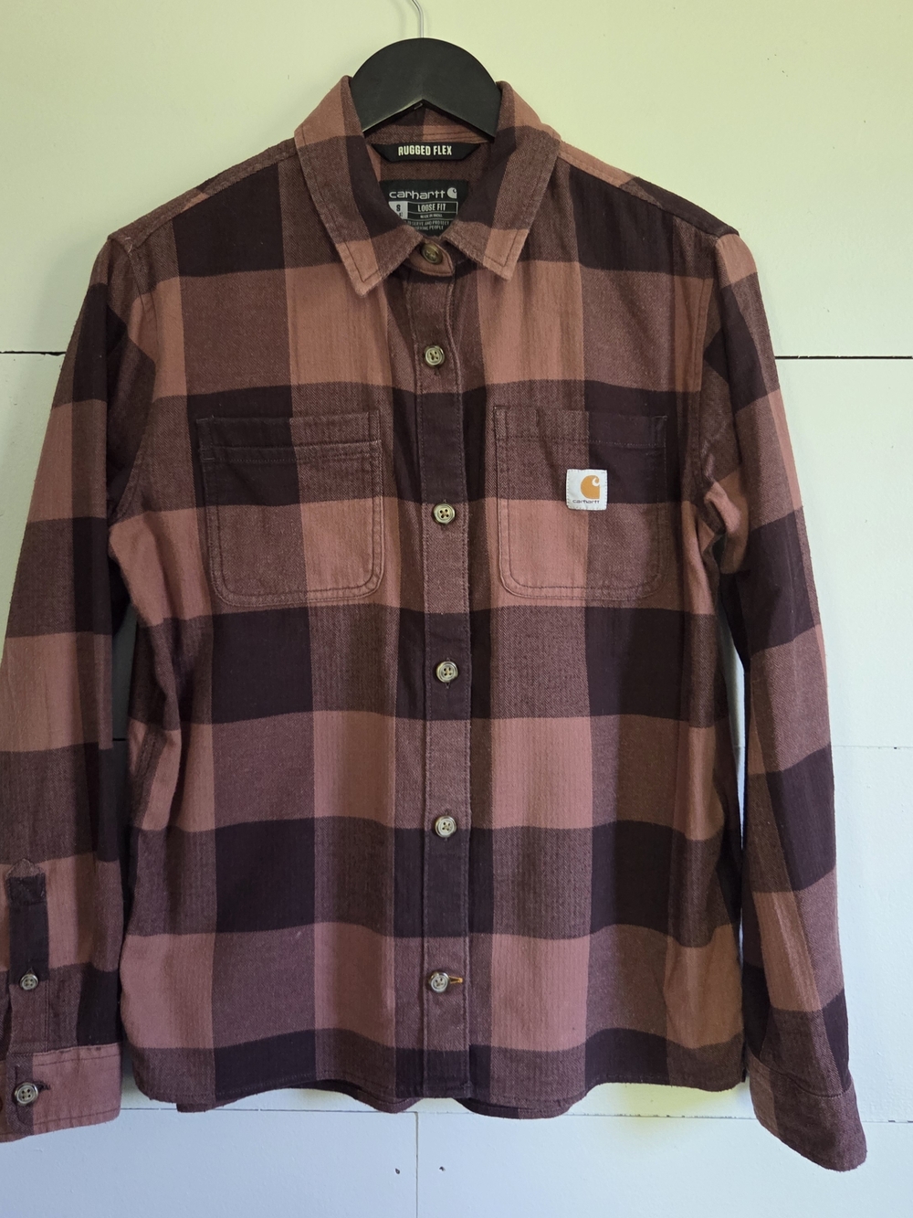 Carhartt Rugged Flex Women's Plaid Button-Up Shirt Small Brown Black Long Sleeve
